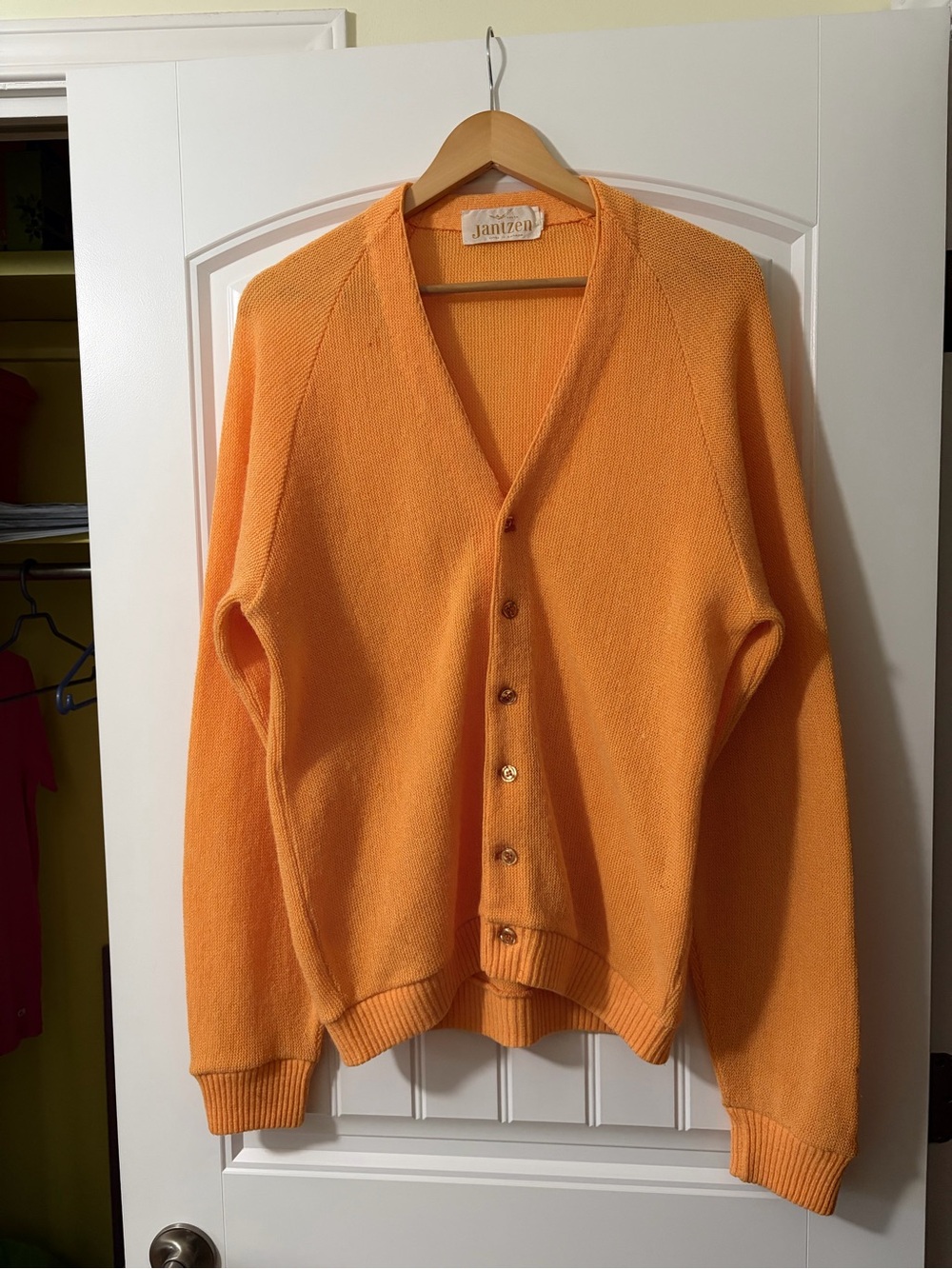 Vintage Jantzen Orange Men's Button Front Cardigan Size Large